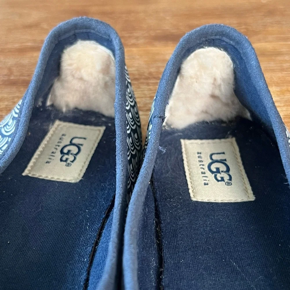 UGG SYLESTE Canvas LAMB FUR ESPADRILLE SCALLOP FLATS Slip On Shoes Size 8